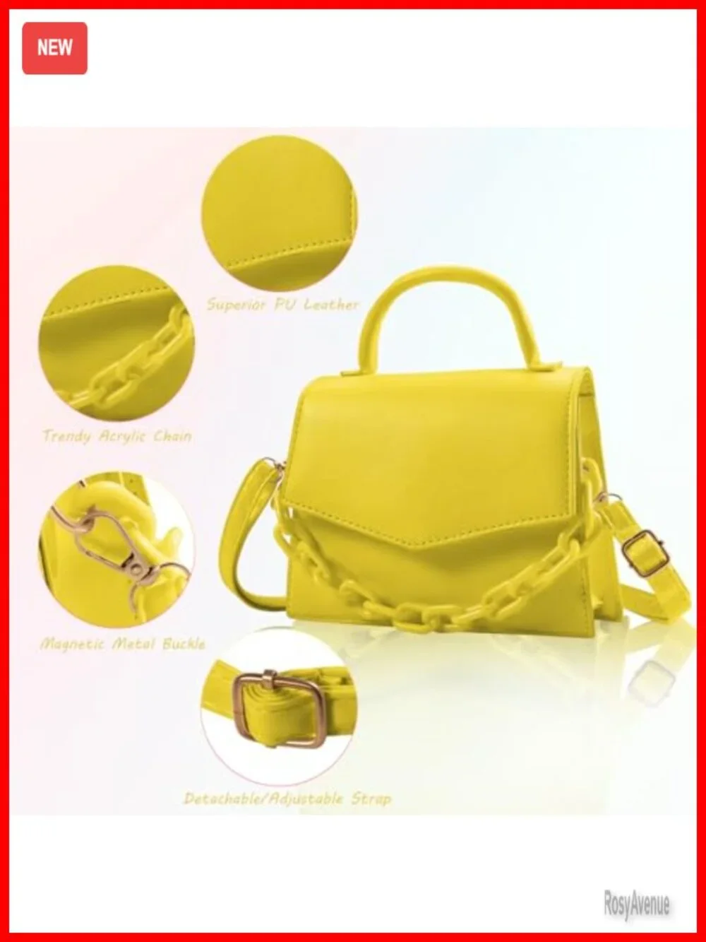Top Handle Satchel Purse Set with Detachable Acrylic Chain Crossbody Bag